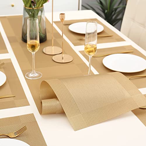 TASKHOUSE Placemats with Table Runner Set Woven Vinyl Heat Resistant Washable Tablemat for Dining Table (1 Table Runner and 8 Placemats - Gold) - Image 5