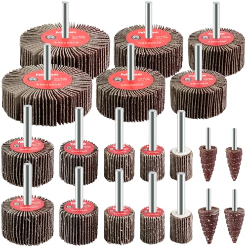 Pukamam 20 Pcs Flap Wheel Sander Set 80 Grit Sanding Wheel for Drill 1/4" Shank for Metal Wood - Image 1