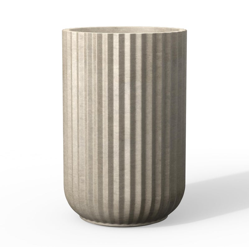 Kante Tall Fulted Planter, 21.7 Inch Tall Round Concrete Plant Pots with Drainage Hole and Rubber Plug, Modern Decor for Indoor Outdoor Plants, Flower, Weathered Concrete - Image 1