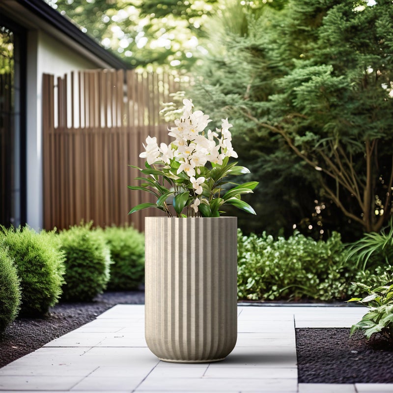 Kante Tall Fulted Planter, 21.7 Inch Tall Round Concrete Plant Pots with Drainage Hole and Rubber Plug, Modern Decor for Indoor Outdoor Plants, Flower, Weathered Concrete - Image 5
