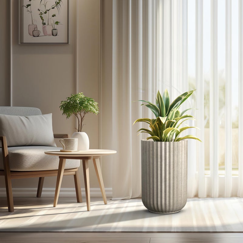 Kante Tall Fulted Planter, 21.7 Inch Tall Round Concrete Plant Pots with Drainage Hole and Rubber Plug, Modern Decor for Indoor Outdoor Plants, Flower, Weathered Concrete - Image 3