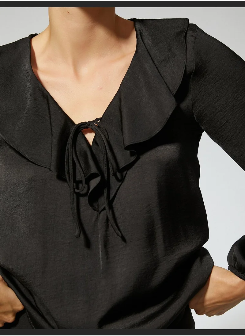 KOTON Voluminous Blouse V Neck Long Sleeve