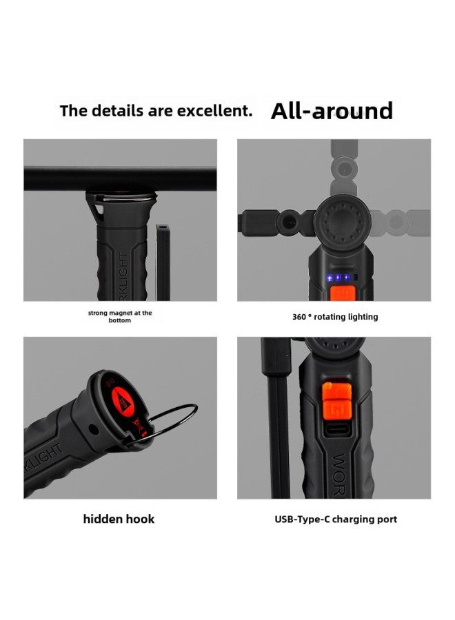 Multifunctional COB Magnet Auto Repair LED Work Light Red Light Warning Light Strong Light Flashlight Car Repair Work Light-Color:G52-khaki Large Size Without Red Light - Image 5