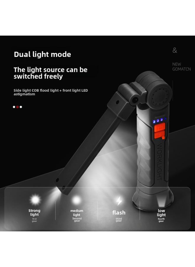 Multifunctional COB Magnet Auto Repair LED Work Light Red Light Warning Light Strong Light Flashlight Car Repair Work Light-Color:G52-khaki Large Size Without Red Light - Image 4