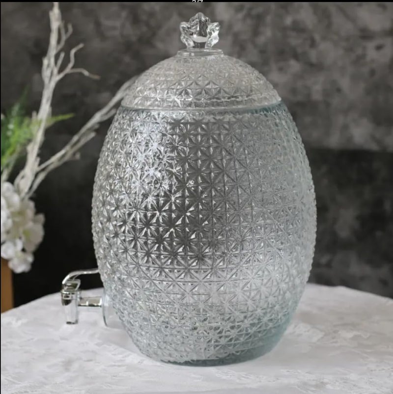 LVOOK Kitchenware Transparent Glass Oval Design Dispenser With Attached Silver Tap Best For Beverage| Beer| Juice| Water- (White, 10 L) - Image 2