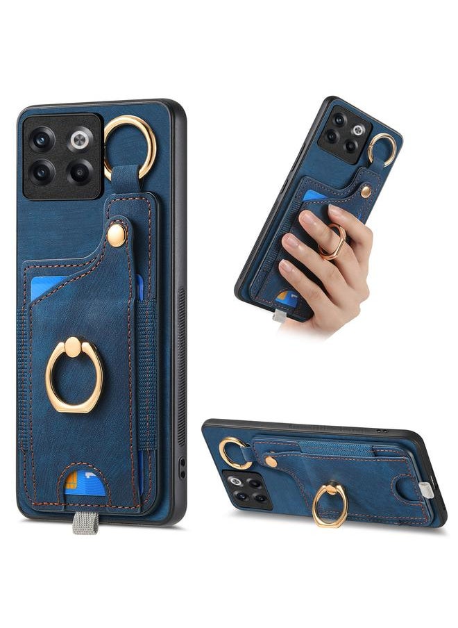 Green Tiger For OnePlus 10T Retro Skin-feel Ring Card Bag Phone Case with Hang Loop(Blue) 