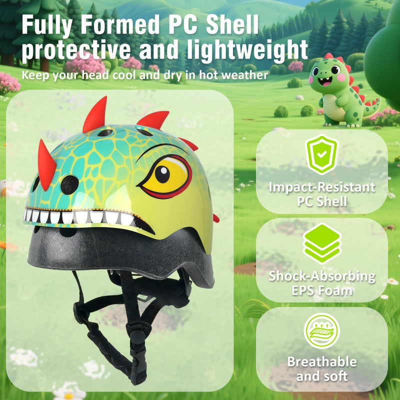 Anharluka Kids Toddler Bike Helmet with Dinosaur 3D Design, Adjustable Lightweight for Child Infant Baby, Multi-Sports Helmet for Bicycle Scooter Skateboard, 2 Sizes for Age 1-3-5 Years Boys Girls (Green S) - Image 2