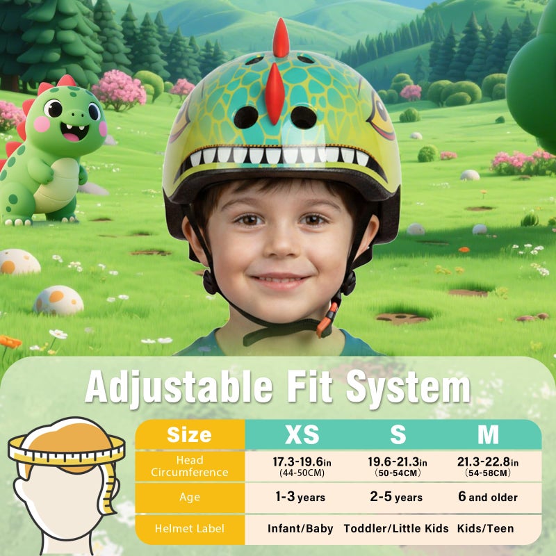 Anharluka Kids Toddler Bike Helmet with Dinosaur 3D Design, Adjustable Lightweight for Child Infant Baby, Multi-Sports Helmet for Bicycle Scooter Skateboard, 2 Sizes for Age 1-3-5 Years Boys Girls (Green S) - Image 4