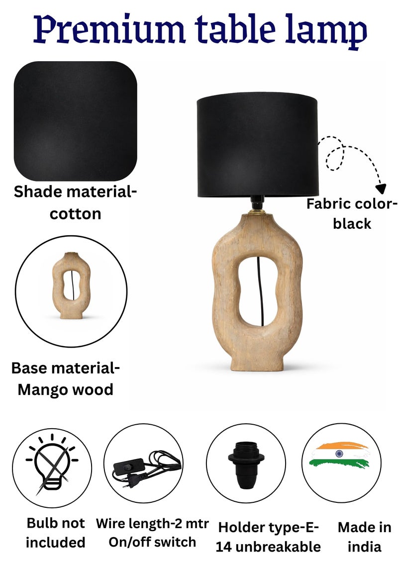 tu casa Wooden Table Lamp with Premium Black Cotton Shade | Modern Bedside Night Lamp for Bedroom, Living Room, Study Table, Home Décor & Gifting - Image 5