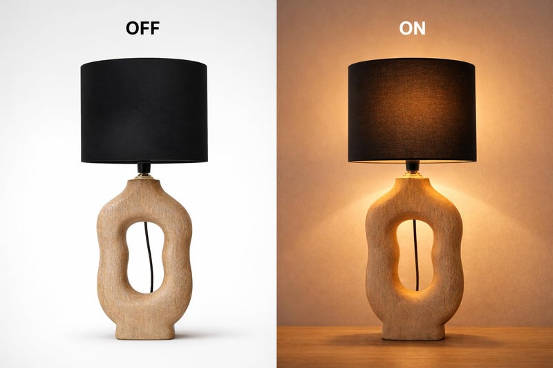 tu casa Wooden Table Lamp with Premium Black Cotton Shade | Modern Bedside Night Lamp for Bedroom, Living Room, Study Table, Home Décor & Gifting - Image 4