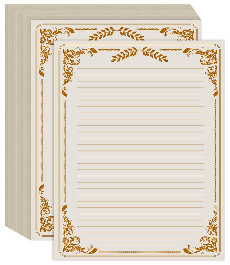 Yaridar Vintage Lined Letter Paper - 100 Sheets, Stationary Paper for Writing Letters with Lines & Antique Border Design for Stationery Writing Papers,Invitations & Notes, 100gsm, 8.5'' x 11'', Brown - Image 1