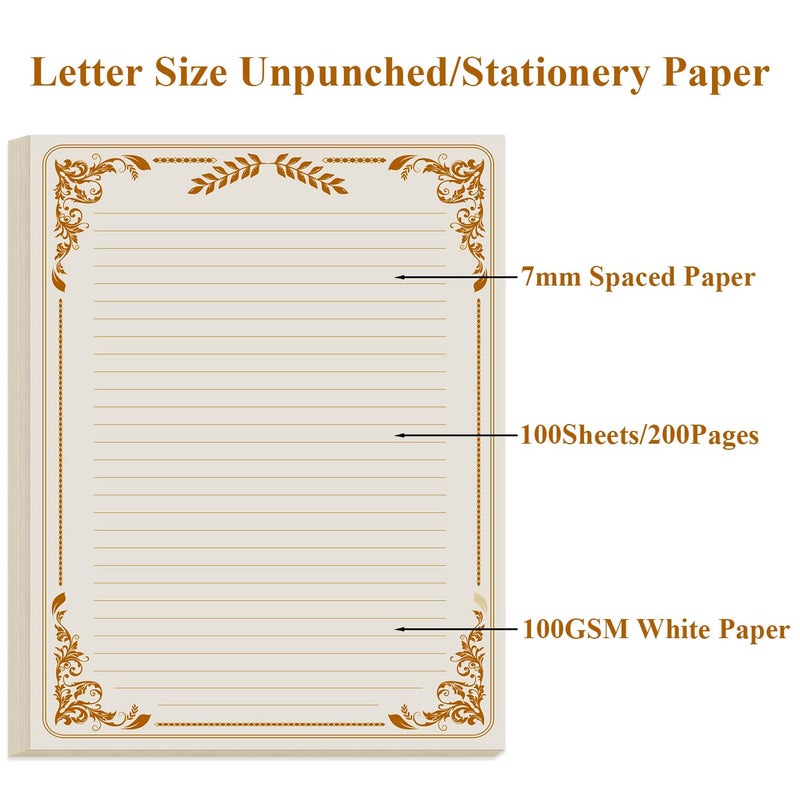 Yaridar Vintage Lined Letter Paper - 100 Sheets, Stationary Paper for Writing Letters with Lines & Antique Border Design for Stationery Writing Papers,Invitations & Notes, 100gsm, 8.5'' x 11'', Brown - Image 2