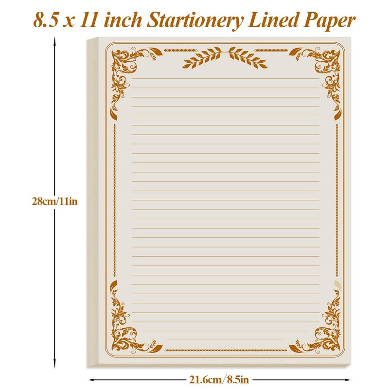 Yaridar Vintage Lined Letter Paper - 100 Sheets, Stationary Paper for Writing Letters with Lines & Antique Border Design for Stationery Writing Papers,Invitations & Notes, 100gsm, 8.5'' x 11'', Brown - Image 4
