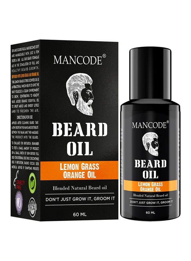 MAN CODE Beard Oil For Nourishment & Strengthening Beard No Harmful Chemicals 60Ml Each (Lemon Grass & Orange Oil)  - Image 1