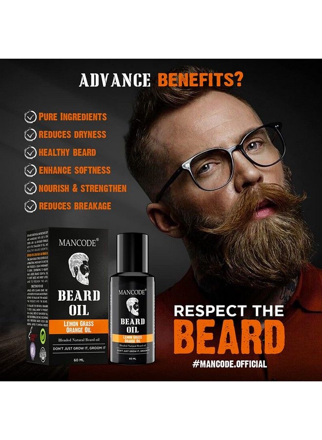 MAN CODE Beard Oil For Nourishment & Strengthening Beard No Harmful Chemicals 60Ml Each (Lemon Grass & Orange Oil)  - Image 4