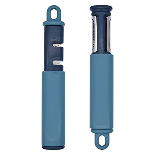 Mockery 3 in 1 Vegetable Peeler with Knife Sharpener, Stainless Steel Grater, Fruit & Vegetable Cutter, 2 Stage Knife Sharpener (Blue) - Image 1
