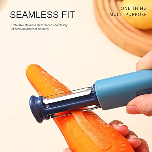 Mockery 3 in 1 Vegetable Peeler with Knife Sharpener, Stainless Steel Grater, Fruit & Vegetable Cutter, 2 Stage Knife Sharpener (Blue) - Image 3