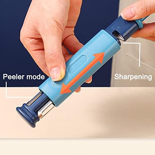Mockery 3 in 1 Vegetable Peeler with Knife Sharpener, Stainless Steel Grater, Fruit & Vegetable Cutter, 2 Stage Knife Sharpener (Blue) - Image 4
