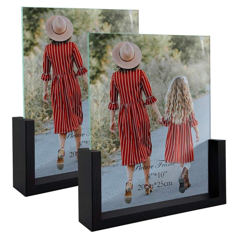 MEBRUDY 8x10 Picture Frame 2 Pack Black Photo Frames with Tempered Glass Cover and Wooden Base for Tabletop or Desktop Display