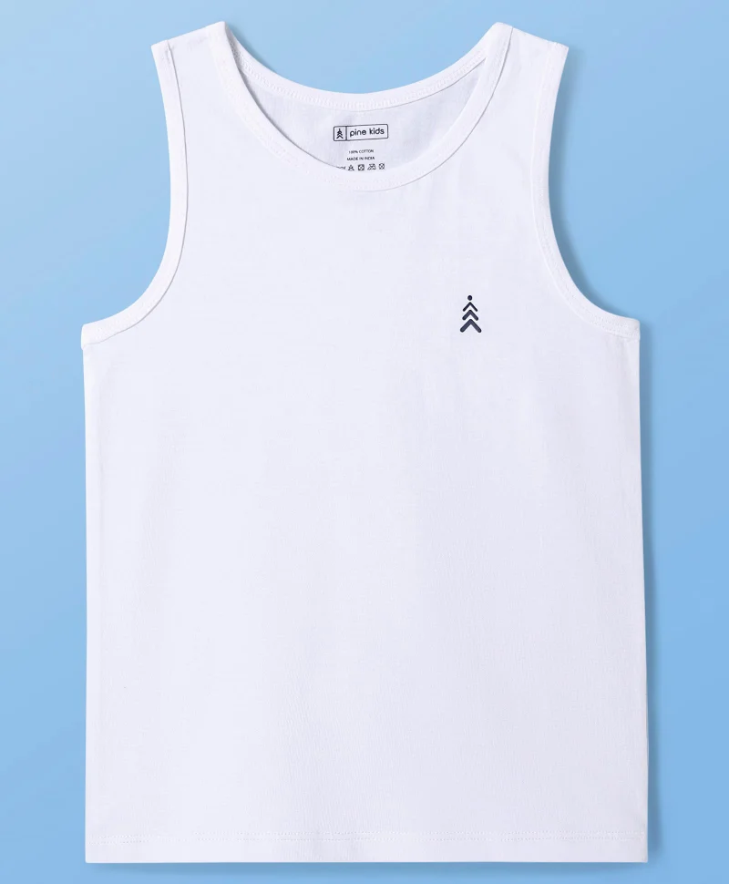 Pine Kids Pine Kids Cotton Lycra Knit Sleeveless Solid Color Vests (Pack Of 5) - White