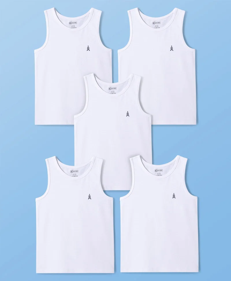 Pine Kids Pine Kids Cotton Lycra Knit Sleeveless Solid Color Vests (Pack Of 5) - White
