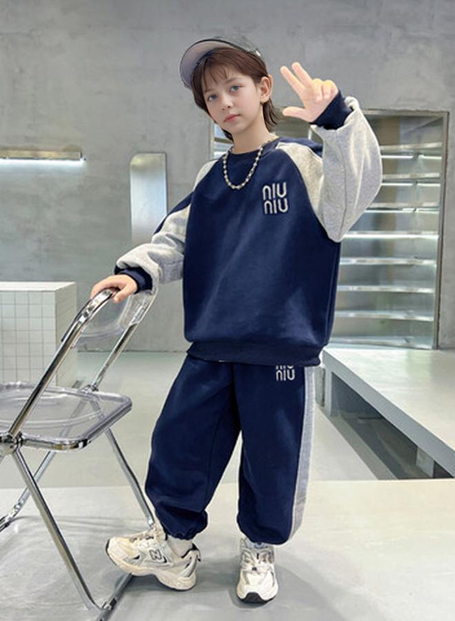 Take Two Teens Navy Color Block Sweatshirt and Joggers Set - Image 4