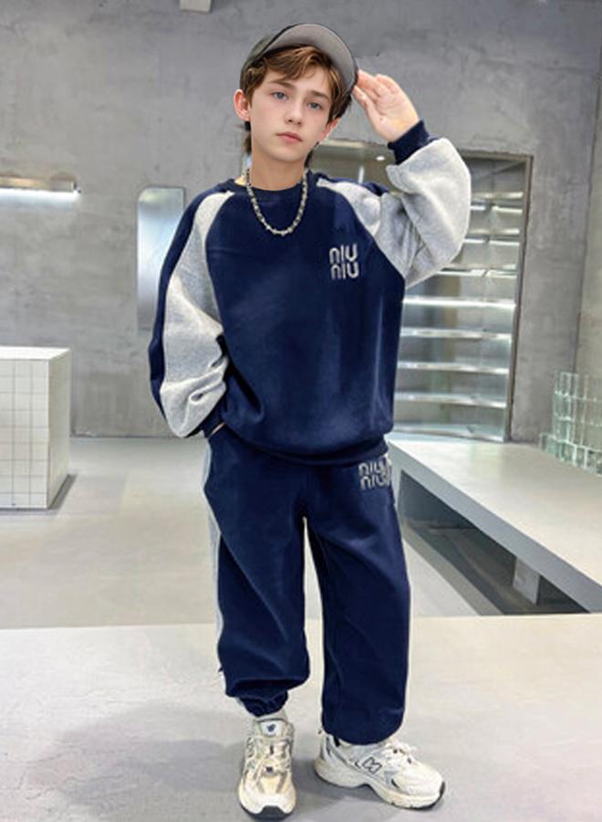 Take Two Teens Navy Color Block Sweatshirt and Joggers Set - Image 2