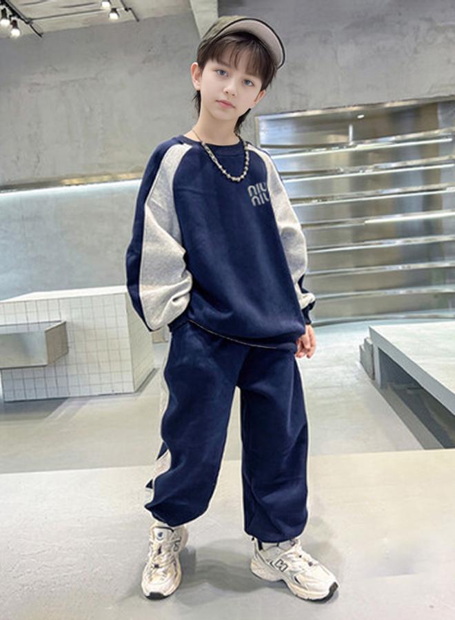 Take Two Teens Navy Color Block Sweatshirt and Joggers Set - Image 1