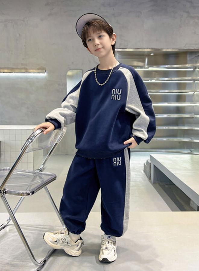 Take Two Teens Navy Color Block Sweatshirt and Joggers Set - Image 3