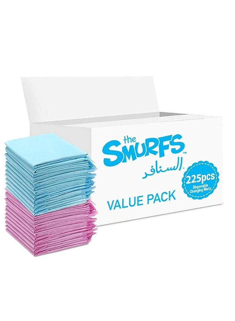 THE SMURFS حصائر تغيير قابلة للتخلص منها، 225 قطعة، حصيرة ناعمة مقاومة للماء، حصيرة تغيير محمولة مقاومة للتسرب، وسادة تحتية مقاومة للتسرب للأمهات الجدد، وسادة حماية لطاولة المراتب - Image 1