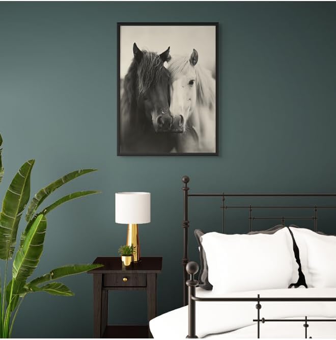 Art Decor Framed Fine Art of Black and White Horse Equestrian Artwork Animal Portrait Wall Art Print Wall Decor for Home Living Room Bedroom Office Studio and Gifting 75x100cm - Image 4