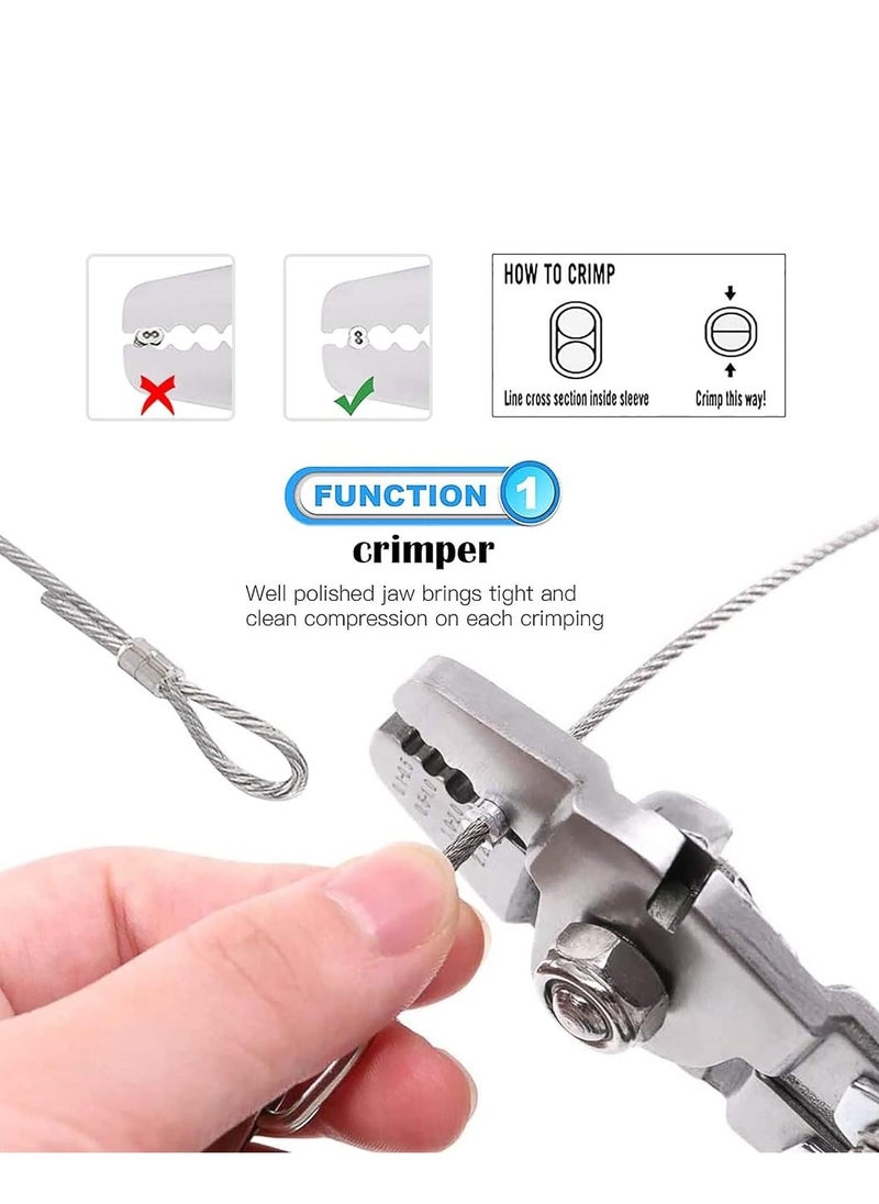 Generic Wire Rope Crimping Tool Kit with 1/16-304 Stainless Steel Cable 50M 100 Cable Ferrule Aluminum Loop Sleeve Stops for Railing Decking Picture Hanging  - Image 3