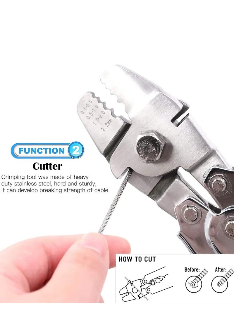 Generic Wire Rope Crimping Tool Kit with 1/16-304 Stainless Steel Cable 50M 100 Cable Ferrule Aluminum Loop Sleeve Stops for Railing Decking Picture Hanging  - Image 4