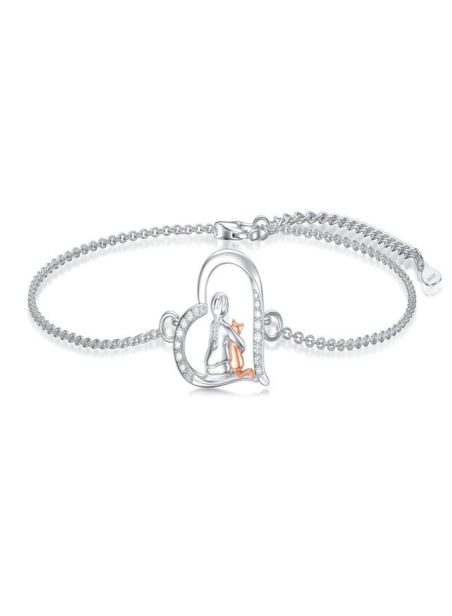 LONAGO Cat Bracelet for Women 925 Sterling Silver Cute Cat Bracelet - Image 1