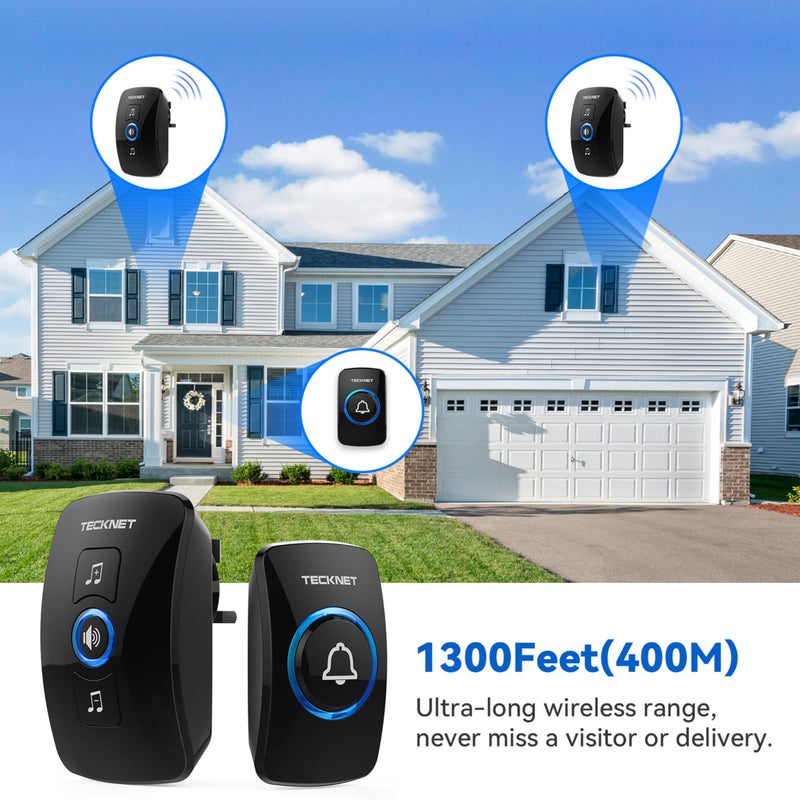 TECKNET Wireless Doorbell, Wall Plug-in Cordless Door Chime at 820-feet Range with 32 Chimes - Image 2