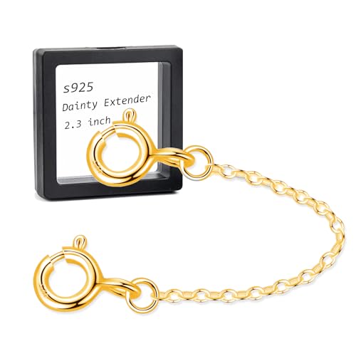 wzhe Gold Necklace Extender Chain for Women 18k Plated Sterling Silver Extension Bracelet Safety Link for Delicate Jewelry 2.3" Length - Image 1