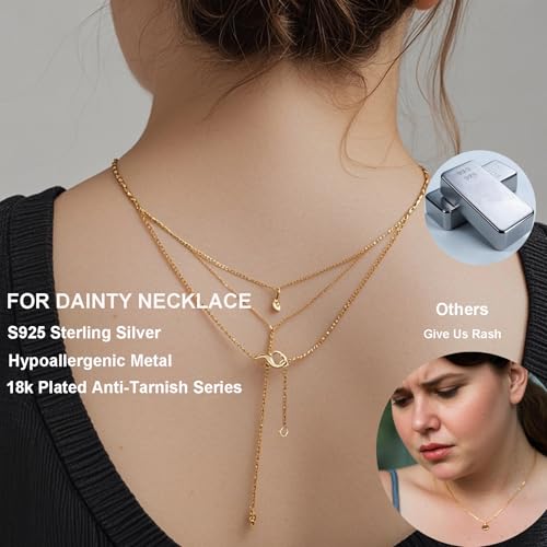 wzhe Gold Necklace Extender Chain for Women 18k Plated Sterling Silver Extension Bracelet Safety Link for Delicate Jewelry 2.3" Length - Image 5