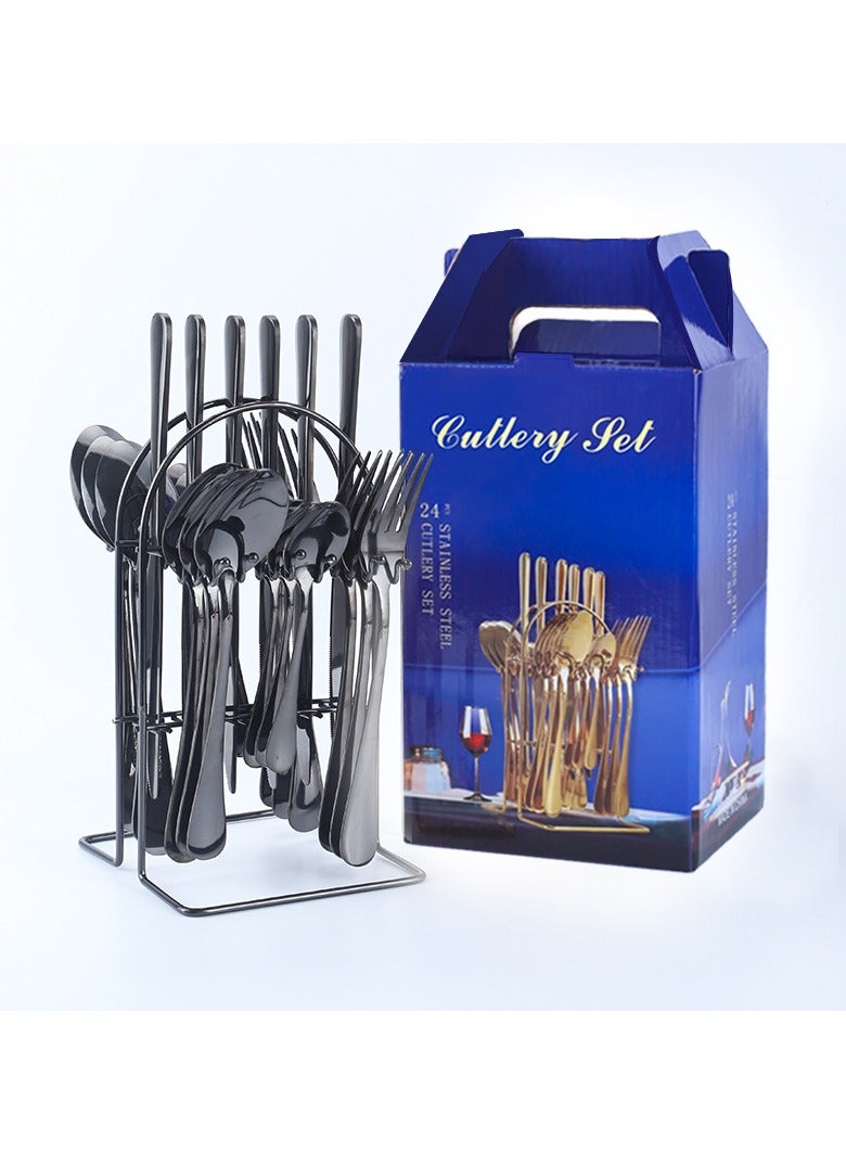 KUYING Stainless Steel Tableware Set Of 24 Pieces Western Knife Fork Spoon Set 