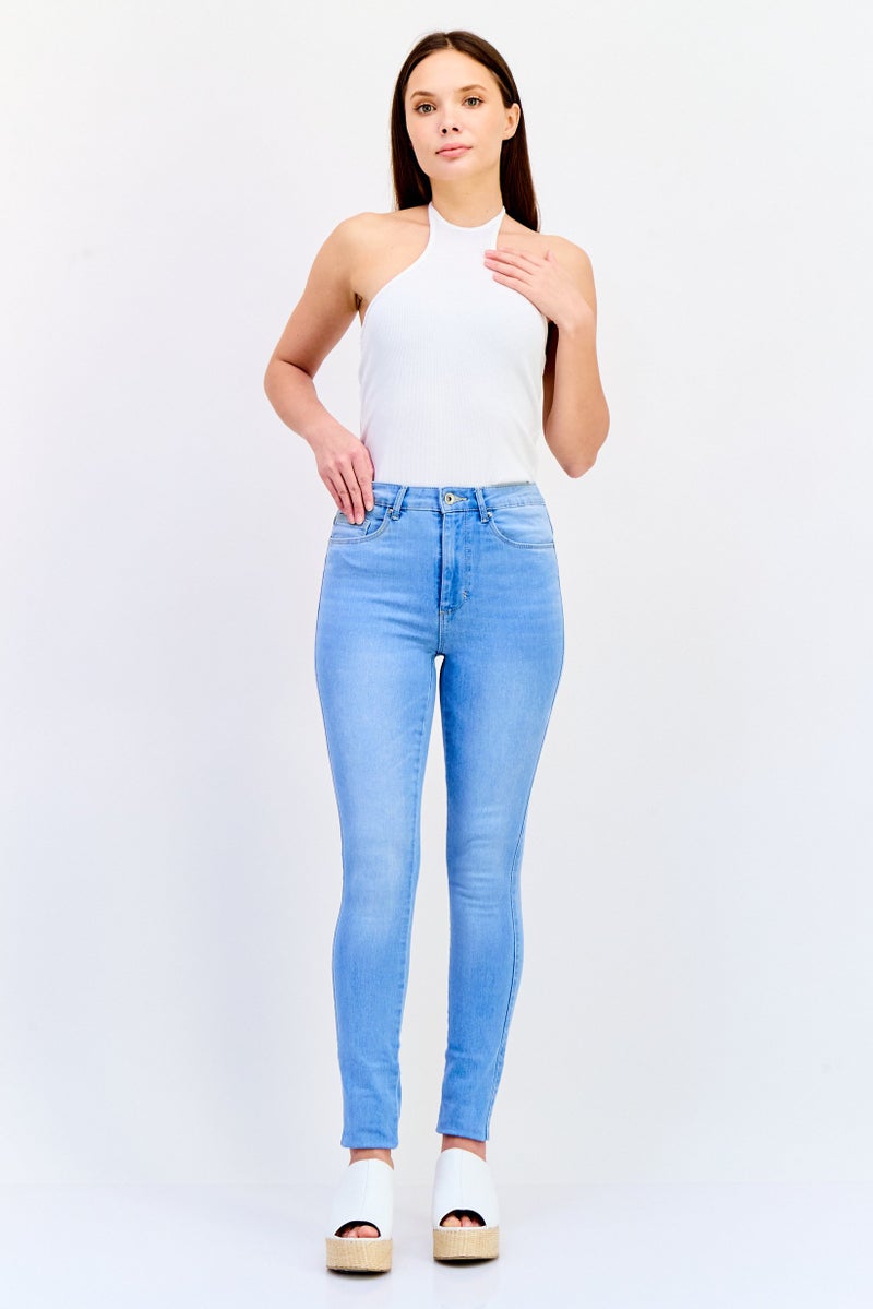 ONLY Women Skinny Fit Washed High Waist Stretchable Denim, Light Blue - Image 3