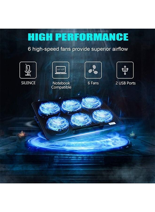 Arabest - Laptop Cooling Pad, Laptop Cooler Stand with 6 Quiet Cooling Fans and 6 Height Adjustable Dual USB Powered Gaming Laptop Cooling Stand for 12-17 Inch Laptop Computer - Image 1