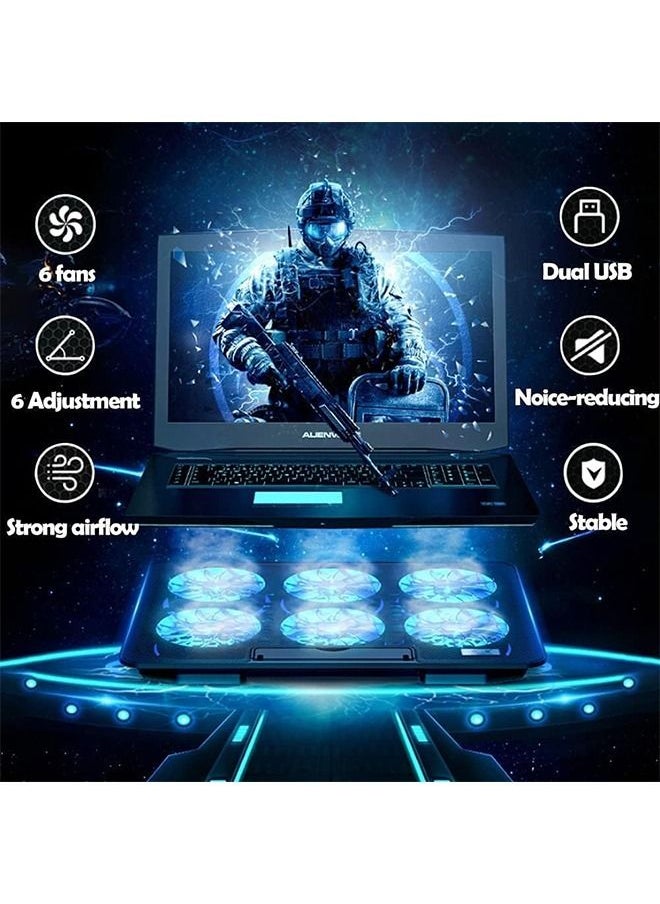 Arabest - Laptop Cooling Pad, Laptop Cooler Stand with 6 Quiet Cooling Fans and 6 Height Adjustable Dual USB Powered Gaming Laptop Cooling Stand for 12-17 Inch Laptop Computer - Image 1