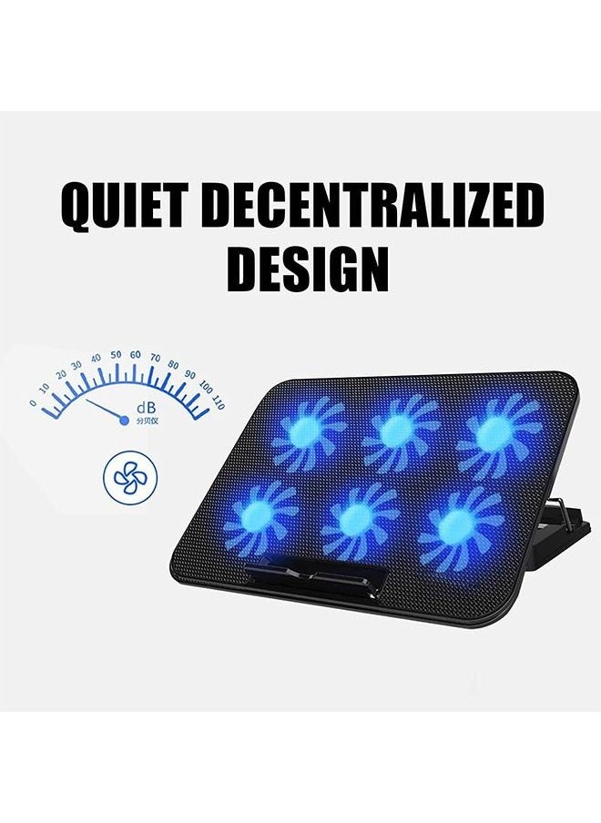 Arabest - Laptop Cooling Pad, Laptop Cooler Stand with 6 Quiet Cooling Fans and 6 Height Adjustable Dual USB Powered Gaming Laptop Cooling Stand for 12-17 Inch Laptop Computer - Image 1