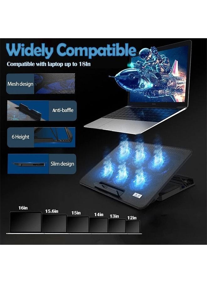 Arabest - Laptop Cooling Pad, Laptop Cooler Stand with 6 Quiet Cooling Fans and 6 Height Adjustable Dual USB Powered Gaming Laptop Cooling Stand for 12-17 Inch Laptop Computer - Image 1