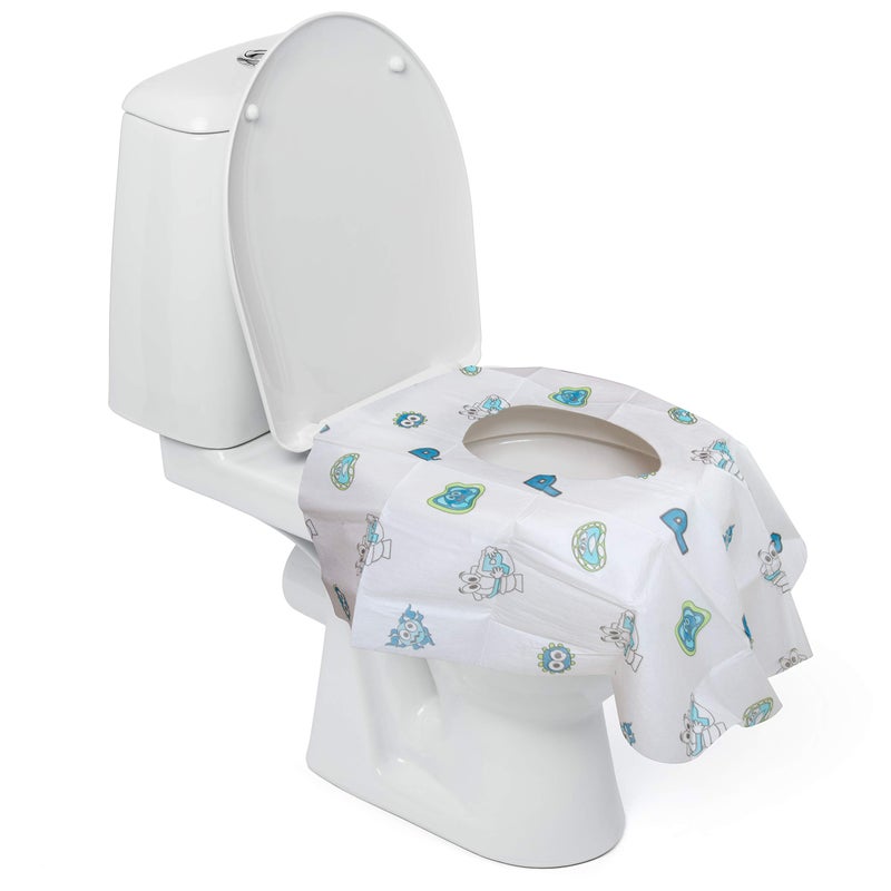 Potty Shields أغطية مقاعد المرحاض القابلة للاستخدام لمرة واحدة للأطفال والبالغين (6 عبوات) - حماية من الجراثيم من المراحيض العامة - مقاومة للماء، مغلفة بشكل فردي، مبطنة بالبلاستيك لمنع التسرب، XL لتغطية المرحاض بالكامل - للجنسين - Image 1