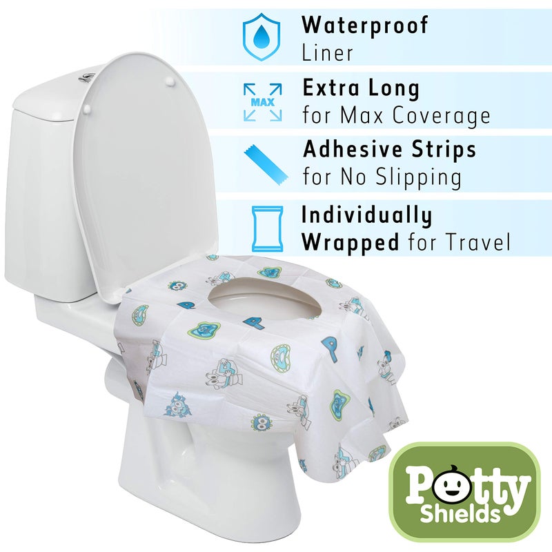 Potty Shields أغطية مقاعد المرحاض القابلة للاستخدام لمرة واحدة للأطفال والبالغين (6 عبوات) - حماية من الجراثيم من المراحيض العامة - مقاومة للماء، مغلفة بشكل فردي، مبطنة بالبلاستيك لمنع التسرب، XL لتغطية المرحاض بالكامل - للجنسين - Image 4
