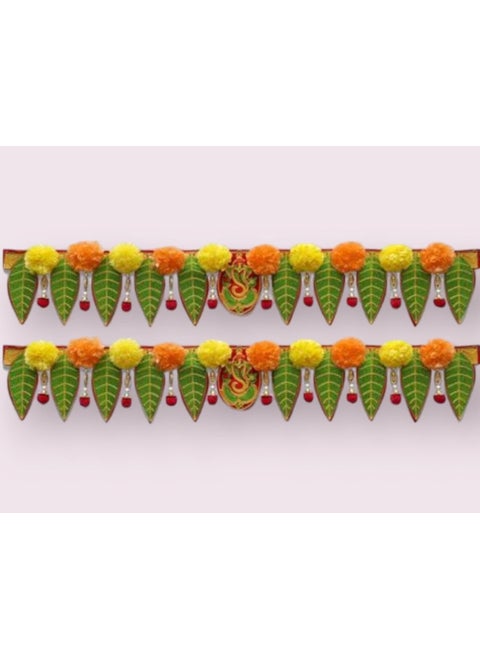PREETENCYGanesh pan Toran with Artificial Yellow and Orange Marigold Flower Door Toran Toran3FITS Pack of 2