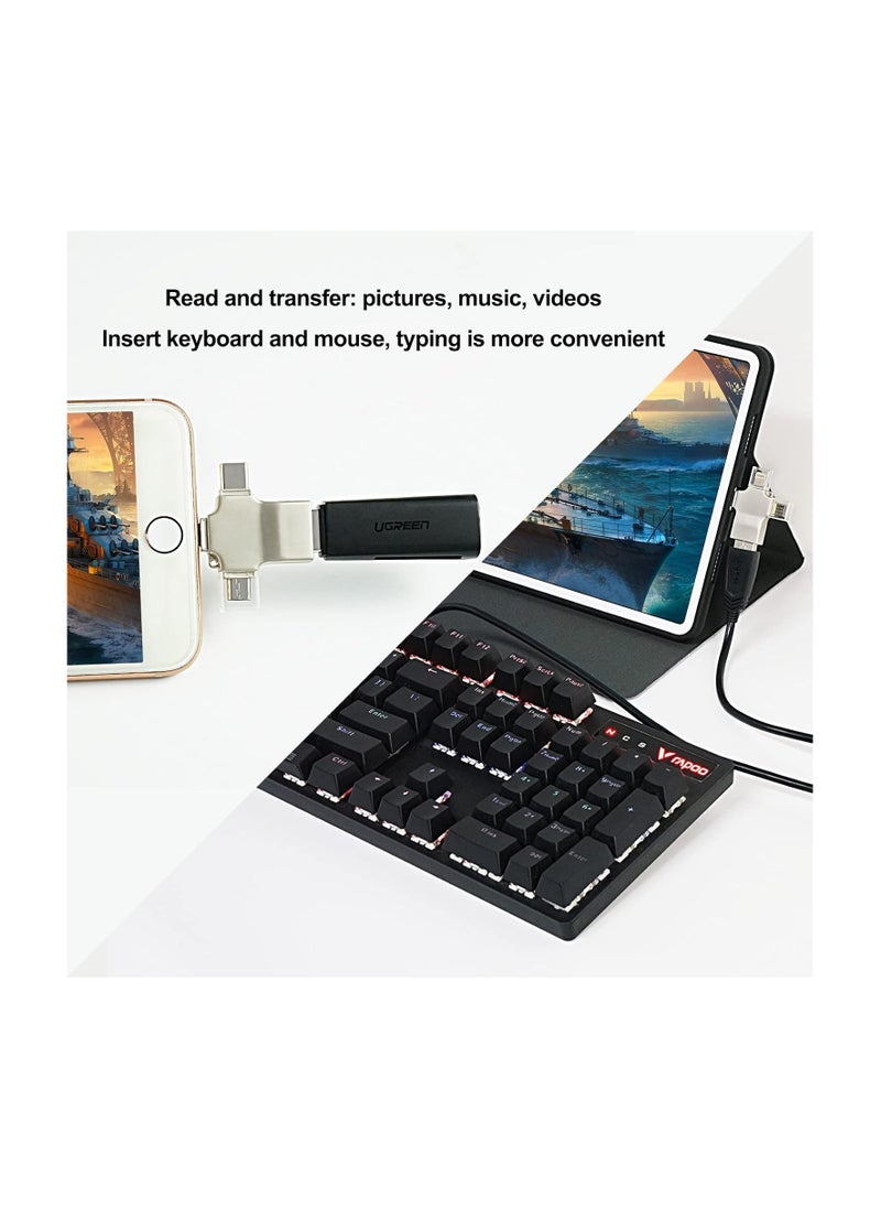 3 in 1 OTG Adapter for Cell Phones and iPad, Lightning/Type-C/Micro USB to USB 2.0 High Speed ​​Data Transfer Adapter for Apple Android Type-C Universal U Disk to External Keyboard