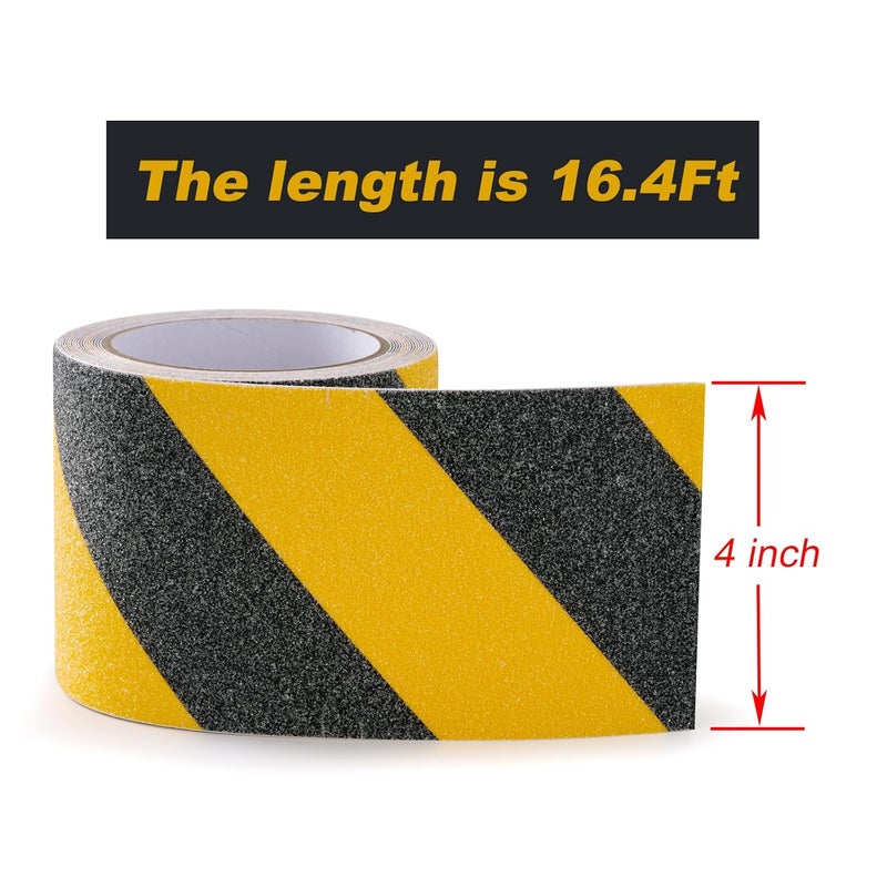 Bligo Anti Slip Tape 4" x 16.4 Ft Black and Yellow Heavy Duty Waterproof Grip Tape, High Traction Non-Skid Adhesive Roll for Stair Steps, Wood, Concrete Floors, Staircases, Outdoor/Indoor Use - Image 2