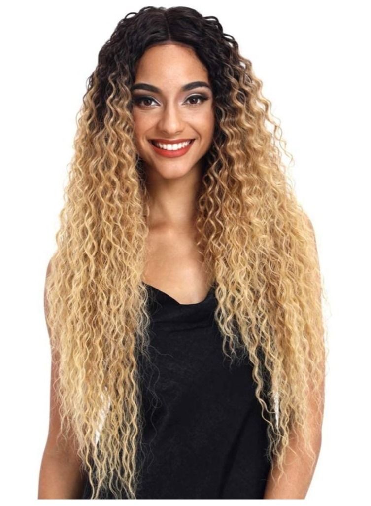 إستيل الدانتيل الجبهة الباروكات أومبير شقراء 24 `` طويل مجعد قصير الاصطناعية الباروكات للنساء 130٪ الكثافة الباروكات - Image 1