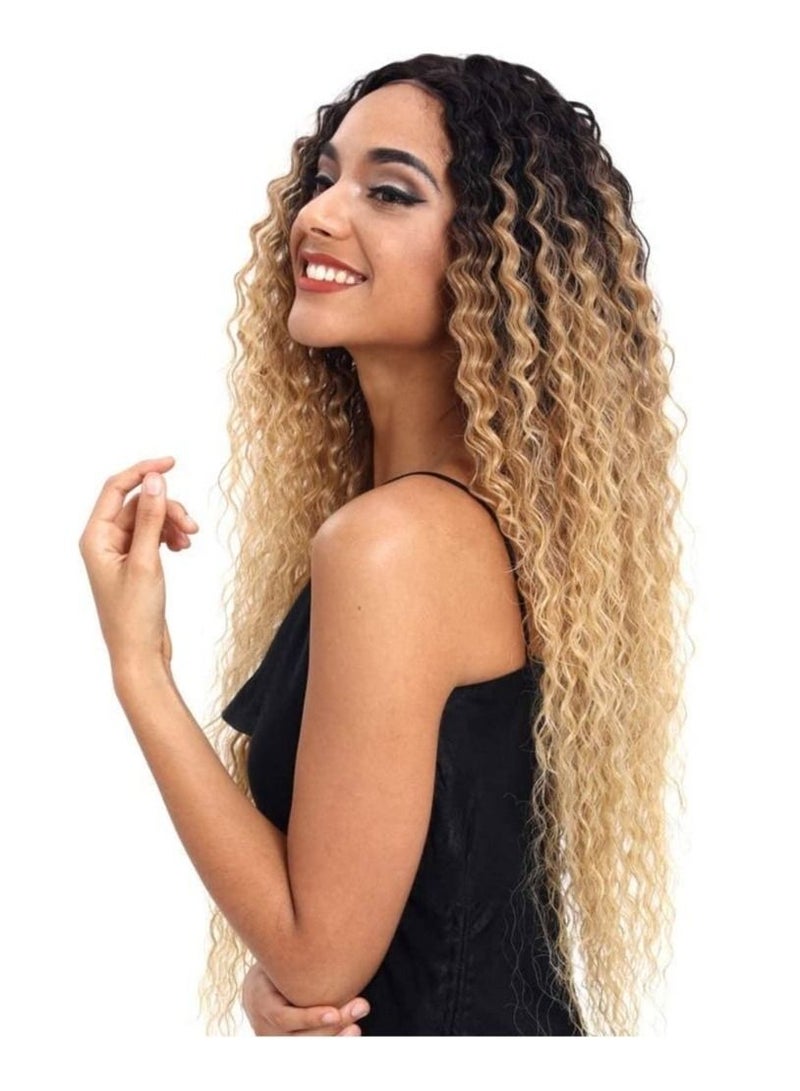 إستيل الدانتيل الجبهة الباروكات أومبير شقراء 24 `` طويل مجعد قصير الاصطناعية الباروكات للنساء 130٪ الكثافة الباروكات - Image 3